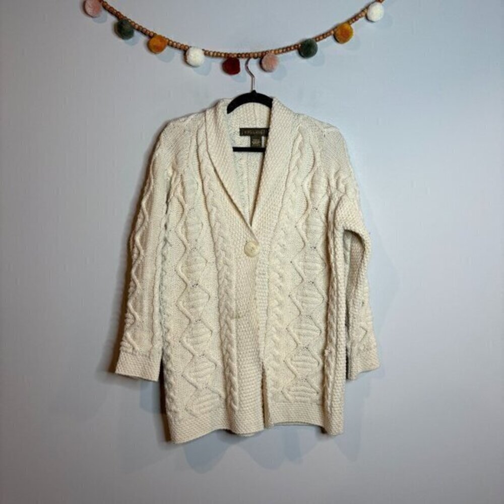 Inis Crafts Irish Merino Wool cable knit cardigan sweater